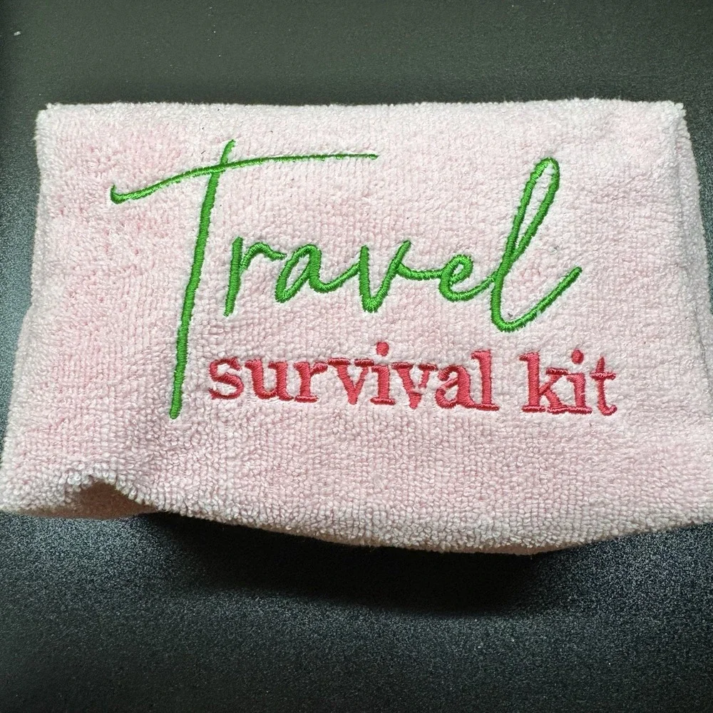Pink Pouch Terry Cloth Summer Travel Survival Kit bag Kirkland's Home NWT Flaw